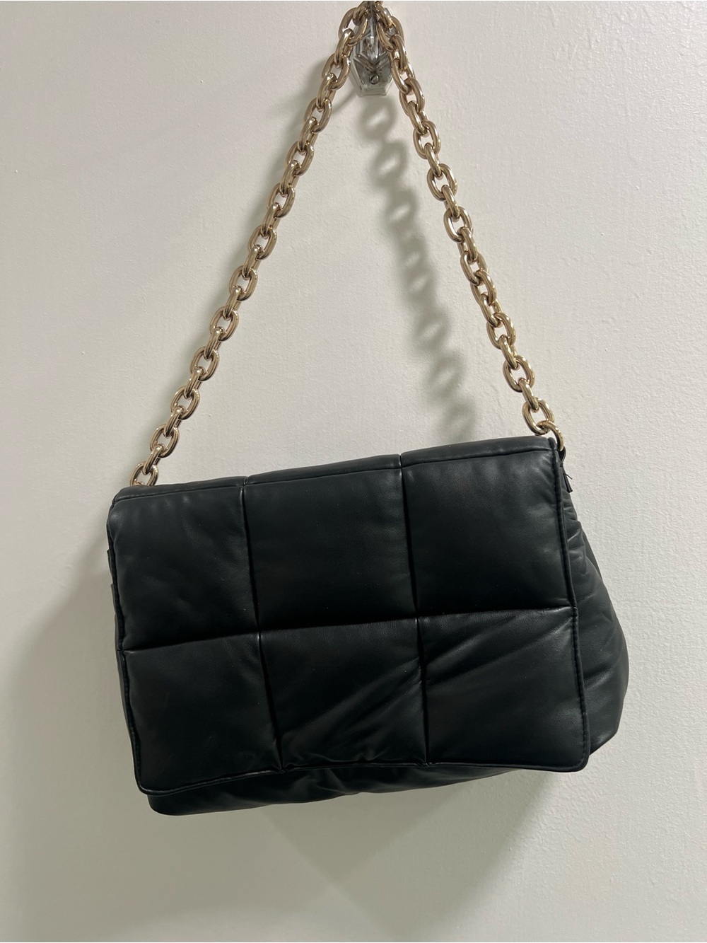 H&M Black Quilted Shoulder Bag with Gold Chain Strap
